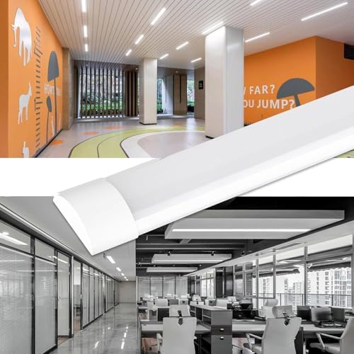 HUMIGA 4 Pack 5FT LED Batten Light, 50W 4500LM Slim Profile Wide Tube Lighting for Ceiling of Indoor Home Garage Shop Office, PC Body, Neutral White 4000K