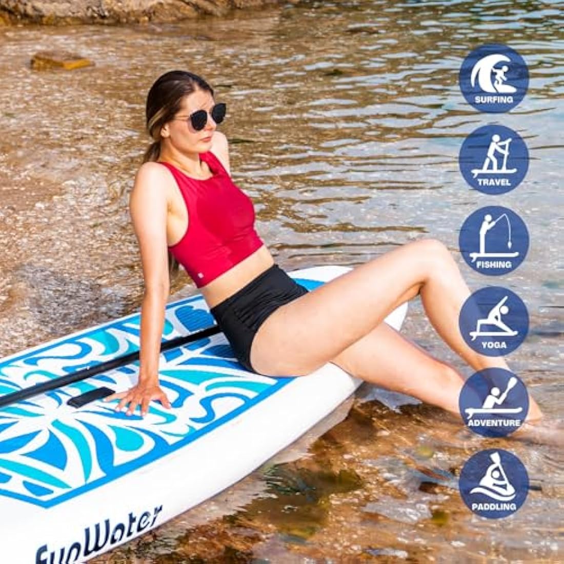 FunWater Inflatable Stand UP Paddle Board Ultra-Light Green Pink Everything Included ISUP, Adj Paddle, Pump, SUP Backpack, Leash, Waterproof Bag, Non-Slip Deckpad Youth