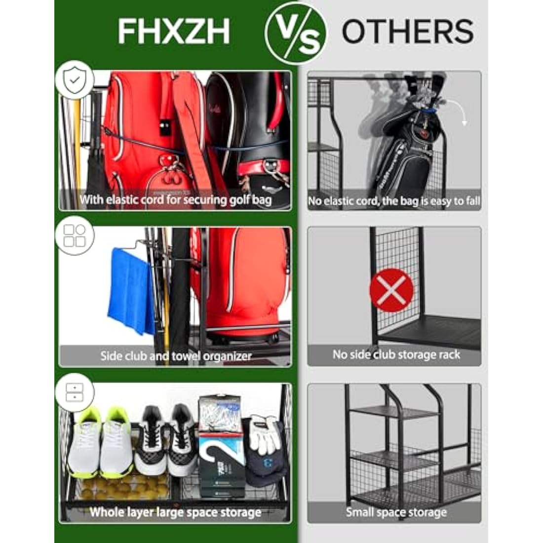 FHXZH Golf Bag Storage & Organizer - Extra Large Rack for Garage, Shed, Basement