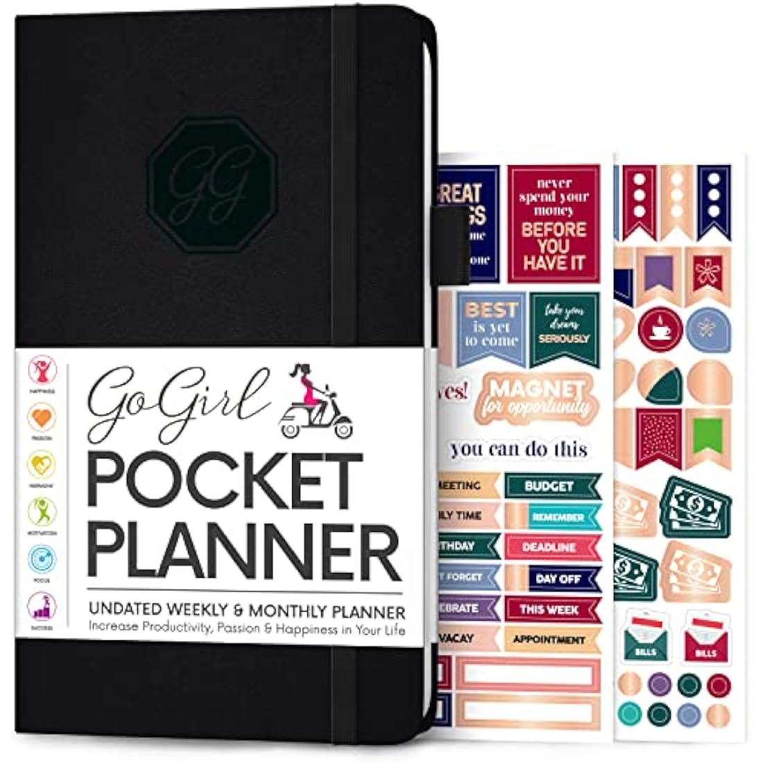 GoGirl Planner and Organizer for Women - Pocket Size Weekly Planner, Goals Journal & Agenda to Improve Time Management, Productivity & Live Happier. Undated – Start Anytime, Lasts 1 Year – Black
