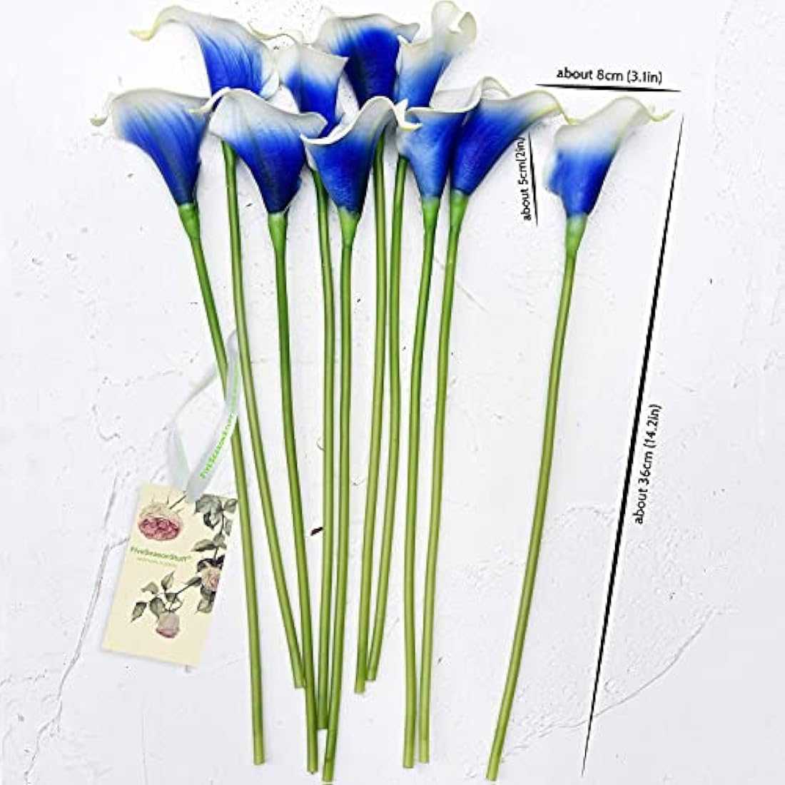 FiveSeasonStuff 10 Stems Real Touch Calla Lilies Artificial Flower Bouquet in Gift Box, Perfect for Wedding, Bridal, Party, Home Office Décor DIY (White & Blue)