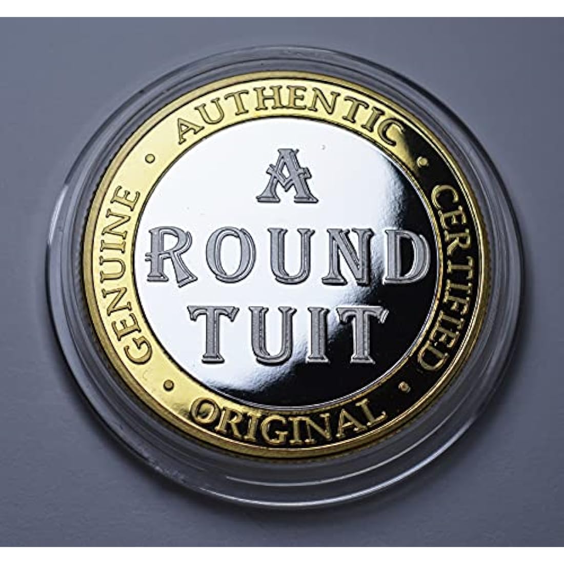 Extremely Rare 'A ROUND TUIT' Coin. Gift/Present. 30mm. Silver & 24ct Gold Clad Bi Metal. Novelty Collectable. Fathers DayThe Commemorative Coin Company