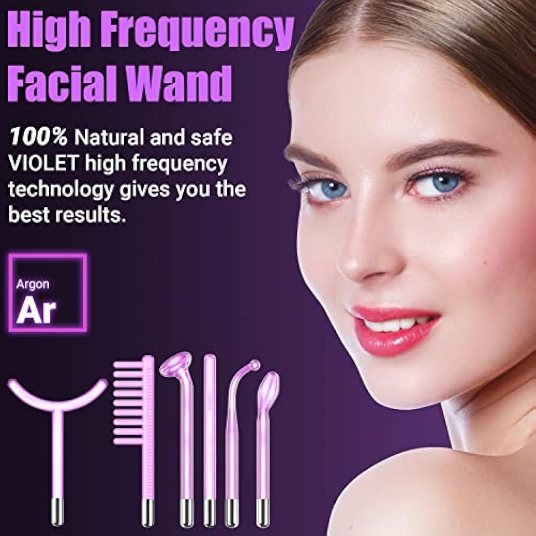 High Frequency Facial Wand - UUPAS 6 in 1 Violet Portable Handheld High Frequency Skin Facial Machine with 6 Pcs Purple Tubes for Face Home Use Device