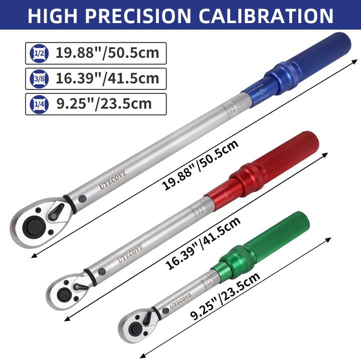 Torque Wrench Set 1/4 5-25Nm, 3/8 20-120Nm, 1/2 40-220Nm, 72 Tooth Dual-Direction Reversible Click Torque Wrenches for Bike Motorcycle, Car, Truck