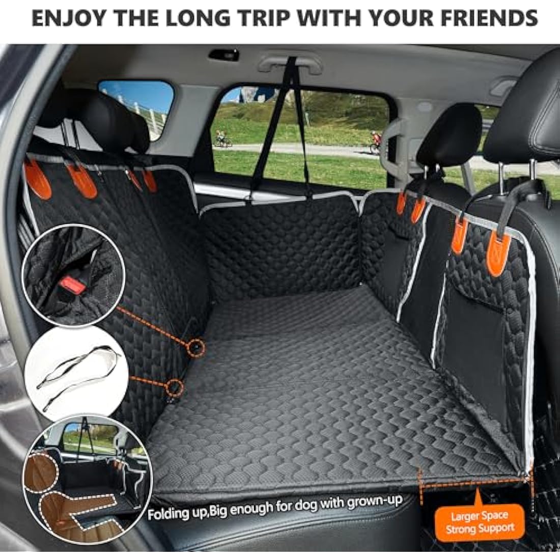 ANOSOSPECIAL Back Seat Extender,Dog Car Seat Cover,Waterproof Pet Hammock Travel Bed,Durable Camping Air Mattress,Non Inflatable Car Bed Mattress Easy Clean for SUV Truck (Black)