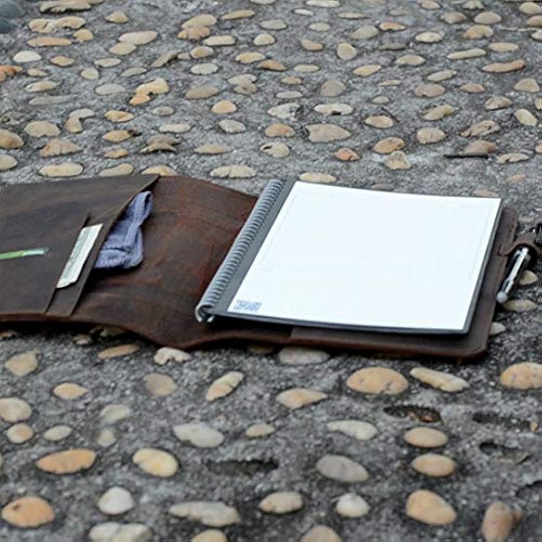 JJNUSA Compatible with Rocketbook Cover Smart Business Handmade Distressed Genuine Leather Notebook for Everlast Fusion Wave Moleskin A5 with Pen Loop & Card Holder Executive 8.8" x 6" Darkbrown