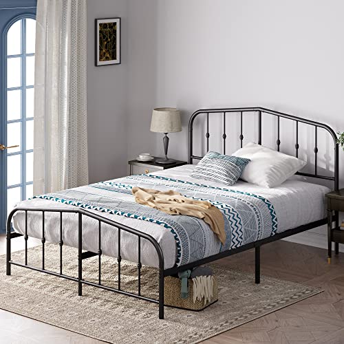 Zinus Heidi Super King Bed frame - Bed 180x200 cm - 30 cm Height - Metal Platform Bed frame with Headboard and Footboard - Black