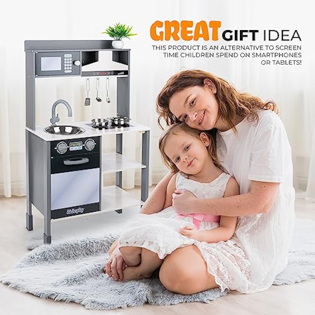 Green series Kinderplay Toy Kitchen | Kids Play Kitchen - Modern Kids Kitchen | Beautiful Wooden Kitchen | Kitchen Kids | Toddler Kitchen | Kitchen Toy | Children Wooden Play Kitchen, model GS0062