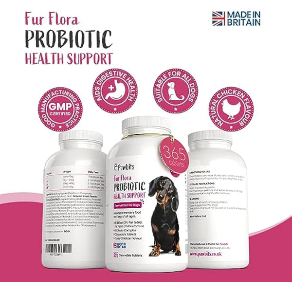 365 Canine Probiotics & Prebiotics Tablets for Dogs – 5 Billion CFU Tablet Chicken Flavour Chewable Dietary Supplements -10 Strain Complex for Digestive Support, Gut Health, Bad Breath & Itchy Skin