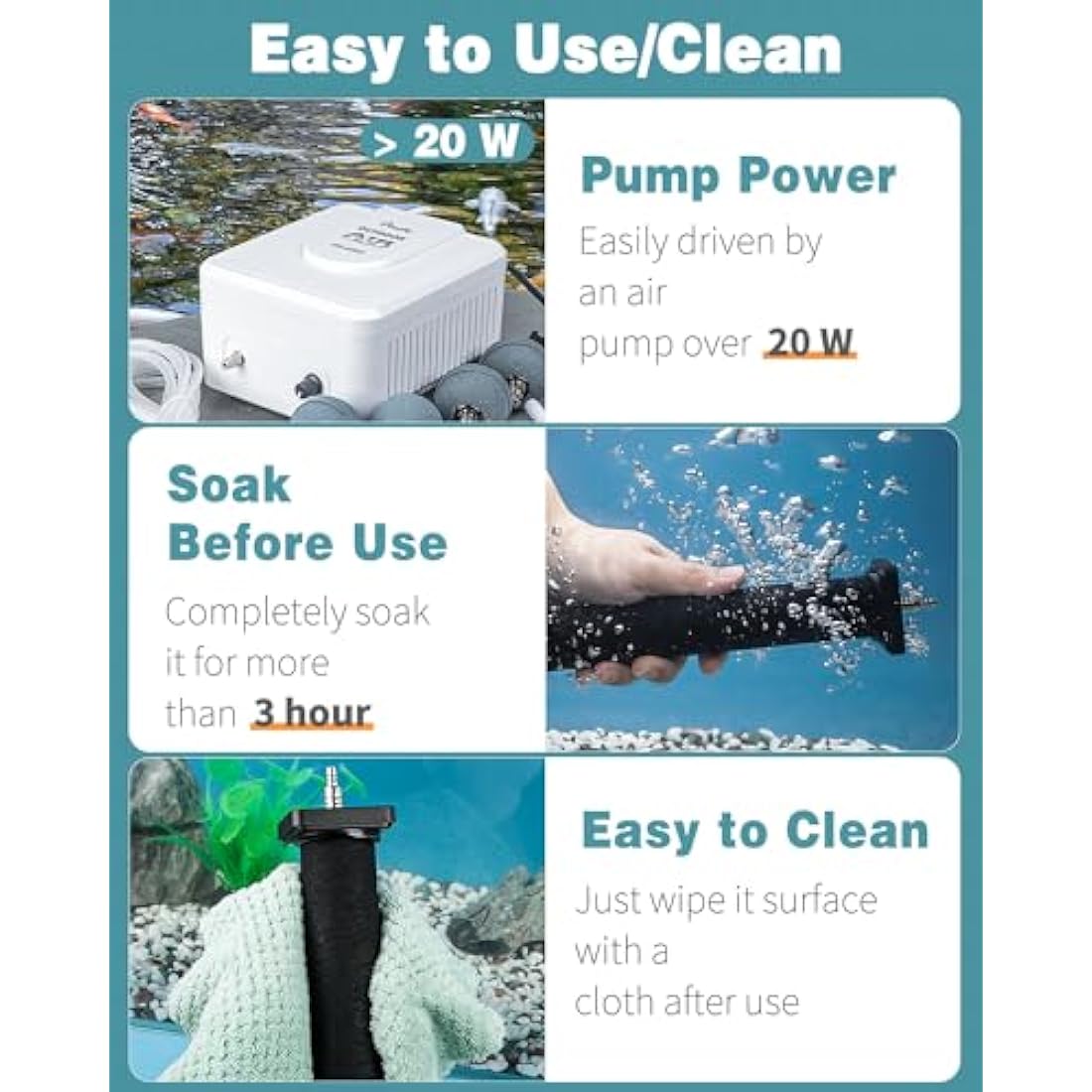 Pawfly Aquarium Air Stone for Large Air Pump 30 cm Fish Tank Air Stone Bubbler Cylindrical Bubble Release Tool Oxygen Diffuser for Large Fish Tanks Outdoor Garden Ponds and DWC Systems, 2 Pack