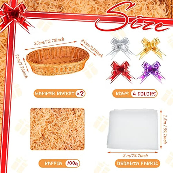 Hestya 2 Set Make Your Own Gift Hamper Kit Empty Wicker Hamper Baskets DIY Christening Gift Baskets for Christmas Birthday Baby Shower Wedding Valentine, 35 x 25 cm