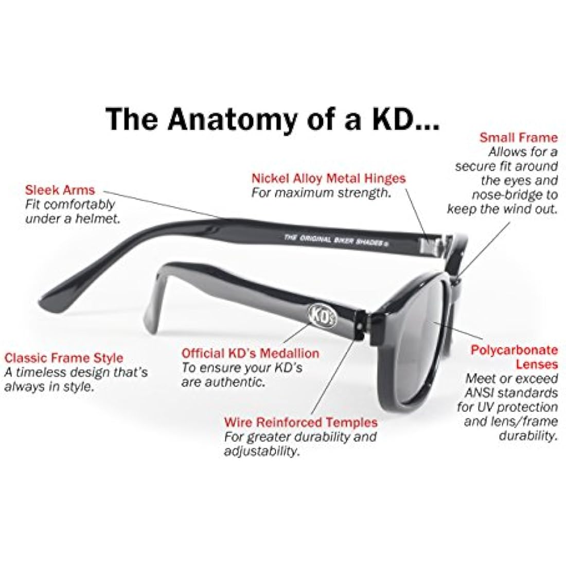 Pacific Coast Original KD's Biker Sunglasses (Black Frame/Rose Colored Lens)