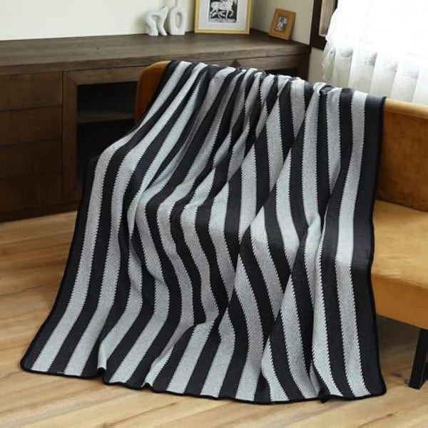 ACUSHLA Merino Wool Blanket - Warm, Thick, Washable, 87" x 63" Large Throw for Outdoors, Camping,Couch, Bed, Travel - Super Soft Wool Blanket- Grey Stripe