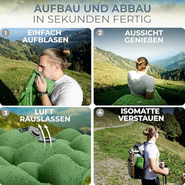 ALPENWERT Outdoor Sleeping Mat [Small Pack Size & Ultralight] Air Mattress Perfect for Camping, Hiking, Backpacking and Much More - Inflatable Sleeping Mat (Green)