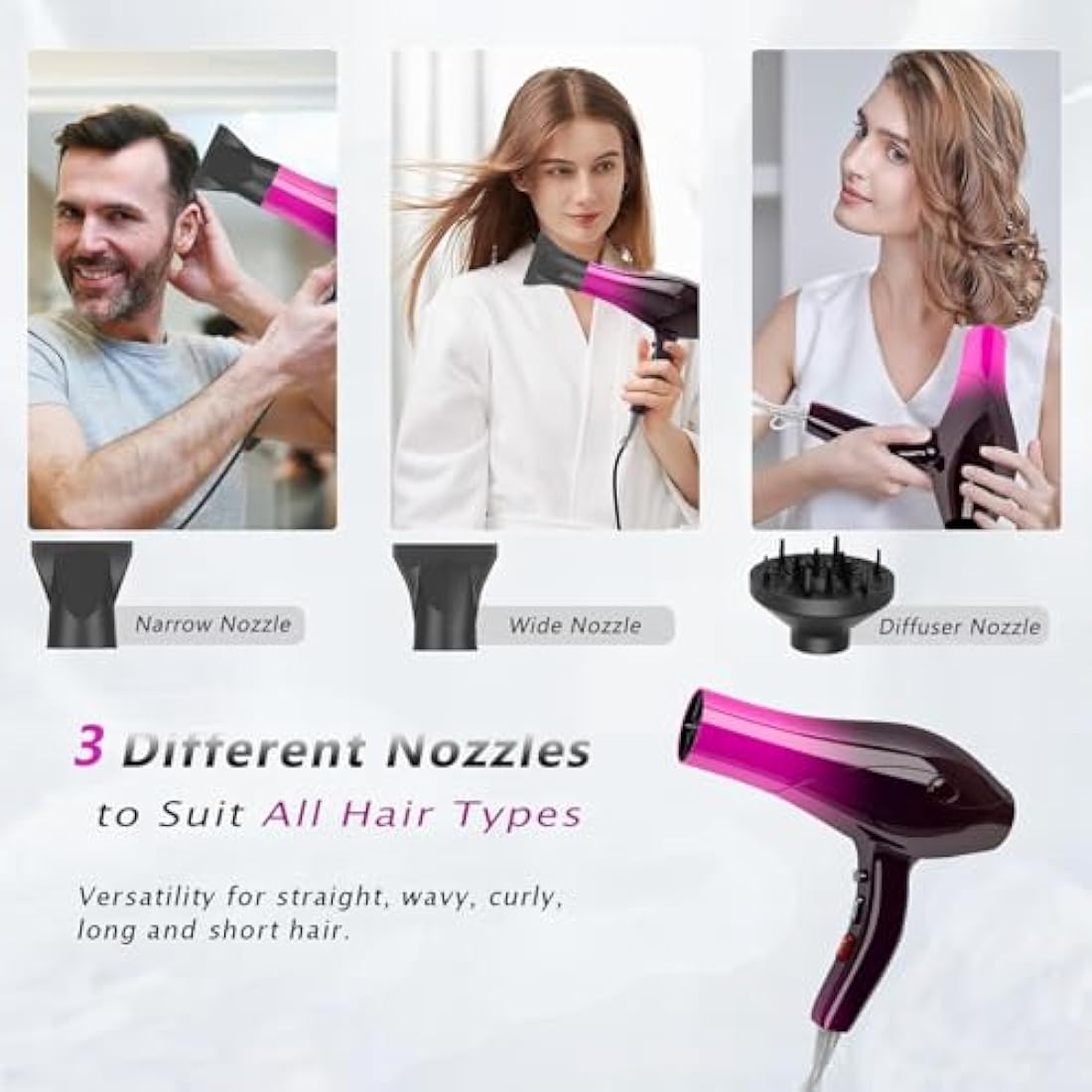 Jooayou Hair Dryer, 3000W Professional Ionic Hairdryers with Diffuser for Women Men Kids, Powerful Blow Dryer with 3 Heat 2 Speed and Cool Button for Home Travel Salon Use