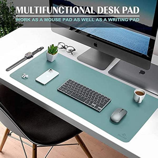 K KNODEL Large Office Leather Desk Mat, Mouse and Keyboard Pad, Computer and Laptop Mat, Desktop Protector and Cover, Writing Pad and Blotter (90x43cm, Green)