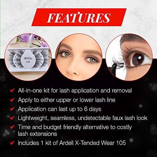 Ardell False Eyelashes X-Tended Wear 105 Black Natural Lash Clusters Personalised Lasts Up To 6 Days Seamless Vegan-Friendly Eyelashes