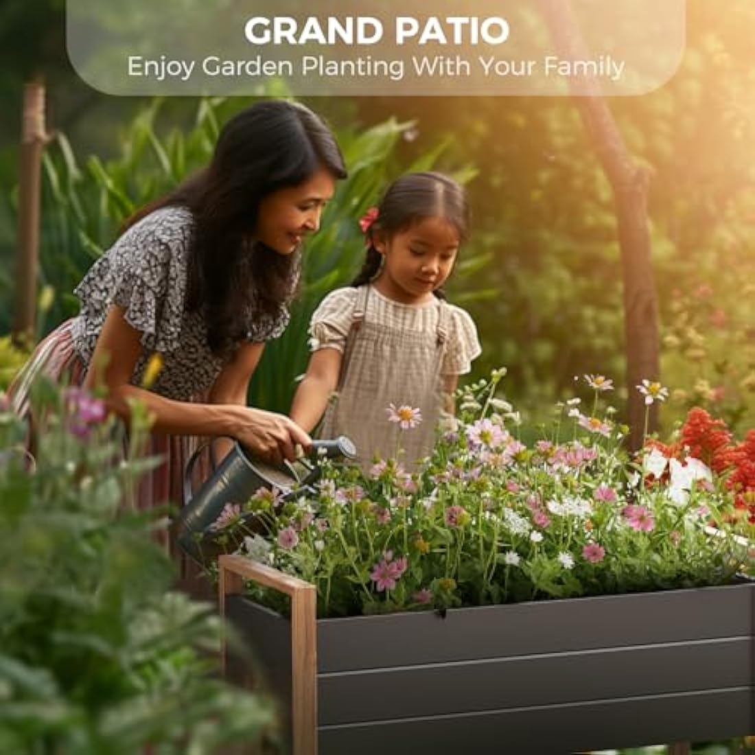 Grand patio Raised Planter for Garden, Raised Bed with Metall, Weather-Resistant, Easy to Assemble, Raised Planter Bed with Drainage Holes for Vegetables, Flowers, Fruits (100×38×91cm)