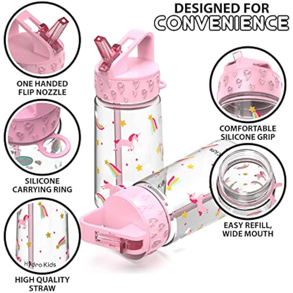 HydroKids Water Bottle with Straw – 400ml BPA Free Kids Water Bottles for School Travel Sports – Leakproof Childrens Drink Bottle for Girls Boys Childs…