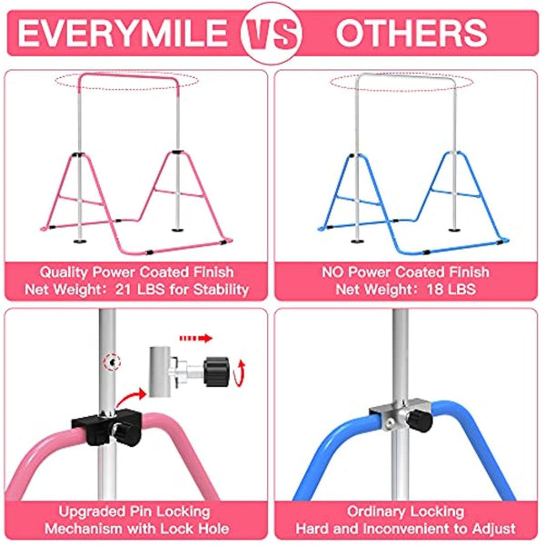 EVERYMILE Gymnastics Bars, Junior Training Kip Bar Gymnastics Equipment for Home,Adjustable Height Folding Horizontal Bar with Gymnastic Rings for Kid