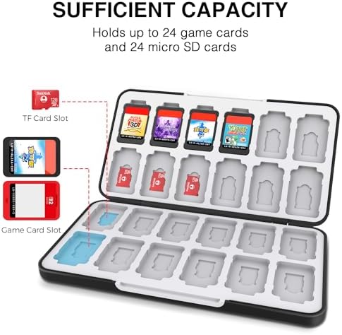 HEIYING Game Card Case for Nintendo Switch 2/ Switch OLED / Lite,Portable Black Switch 2 Game Holder with 24 Game Card Slots and 24 Micro SD Cards Slots