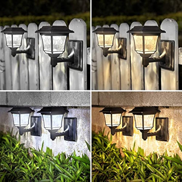LeiDrail Solar Fence Lights, 2 Modes Solar Lights Outdoor Garden Cool White/Warm White LED Solar Powered Wall Lights Waterproof Decor for Patio Yard 4 Pack