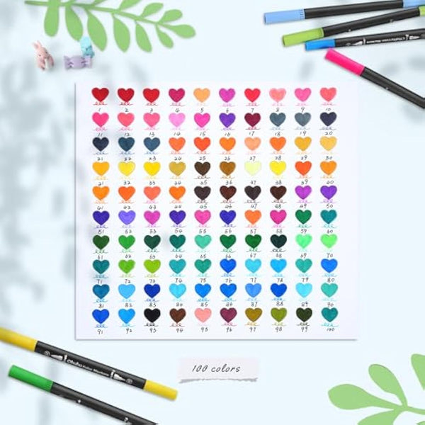 Ohuhu Colouring Pens 100 Colours, Dual Tip Brush Pens Felt Tip Pens, Art Markers with Fineliner, for Kids Adults Colouring Book Drawing Calligraphy Sketching Journal, Maui - Carrying Bag