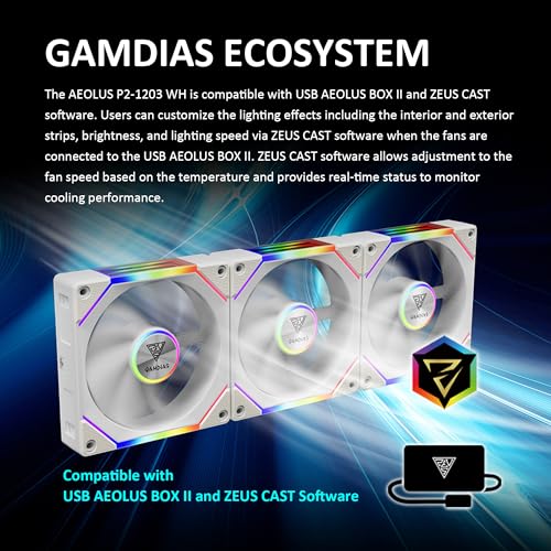 GAMDIAS 120mm ARGB PC Case Fans, Computer Case Fan, Cabless Daisy Chain Connection, Dual Infinity Mirror Lighting, Swappable Fan Blade for Reverse Airflow, Performance 30mm Thick, With Control Box