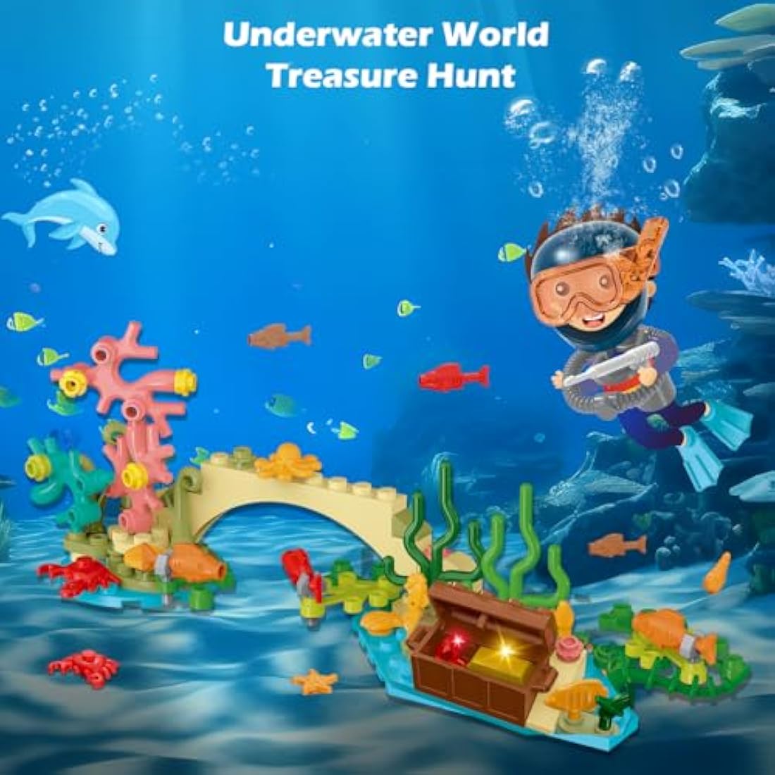 HOGOKIDS City Floatable Boat Building Set with LED Light - Fun Arctic Explorer Ship Building Block Set Ocean Exploration with Helicopter, Sub, Shark Cage Birthday Gift for 6+ Years Old Boys Girls Kids