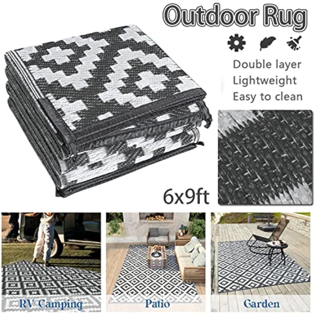 Enipate Geometric Outdoor Rugs for Patios Clearance, 182 x 274cm(6x9ft) Reversible & Easy Cleaning Patio Decking Rug, Portable Comfortable Woven Garden Carpet