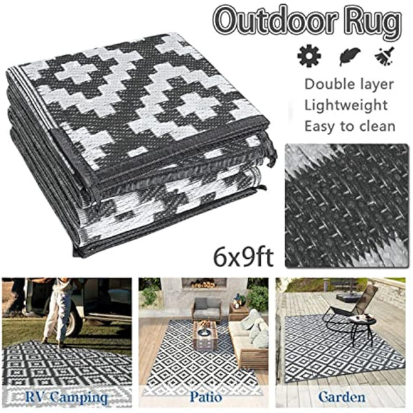 Enipate Geometric Outdoor Rugs for Patios Clearance, 182 x 274cm(6x9ft) Reversible & Easy Cleaning Patio Decking Rug, Portable Comfortable Woven Garden Carpet