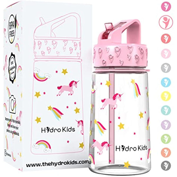 HydroKids Water Bottle with Straw – 400ml BPA Free Kids Water Bottles for School Travel Sports – Leakproof Childrens Drink Bottle for Girls Boys Childs…