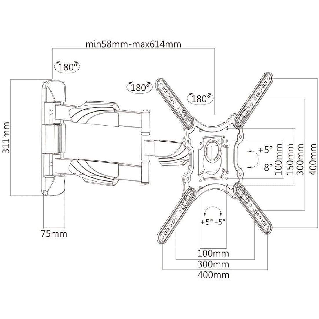 Intec brackets - Long 610mm Reach Ultra Slim Fitting Strong Cantilever Tilt and Swivel TV Wall Mount Bracket Fits 42” – 55” TV's with VESA Fittings of 300x300 and 400x400