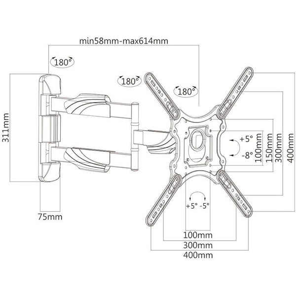 Intec brackets - Long 610mm Reach Ultra Slim Fitting Strong Cantilever Tilt and Swivel TV Wall Mount Bracket Fits 42” – 55” TV's with VESA Fittings of 300x300 and 400x400