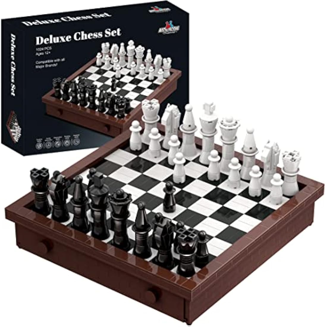 APOSTROPHE Games Building Block Deluxe Chess Set - 1,024 Pcs - Build Your own Chess Pieces & Board, Compatible with All Major Building Blocks