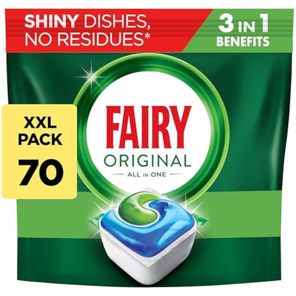 Fairy All-In-1 Original Dishwasher Tablets Bulk 70 Tablets, Effective Even On Dried-On Grease