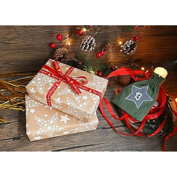 43cm*15m Gift Wrapping Paper Roll with White Star,Topeedy Recycle Kraft Wrapping Paper for Birthday Women's Day