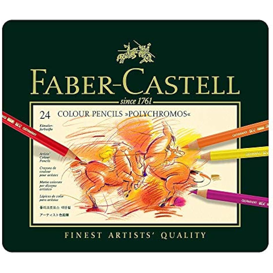 Faber-Castell 110024 Artist's Colouring Pencil, 24 Polychromos Pencils in Metal Case, Includes Eraser
