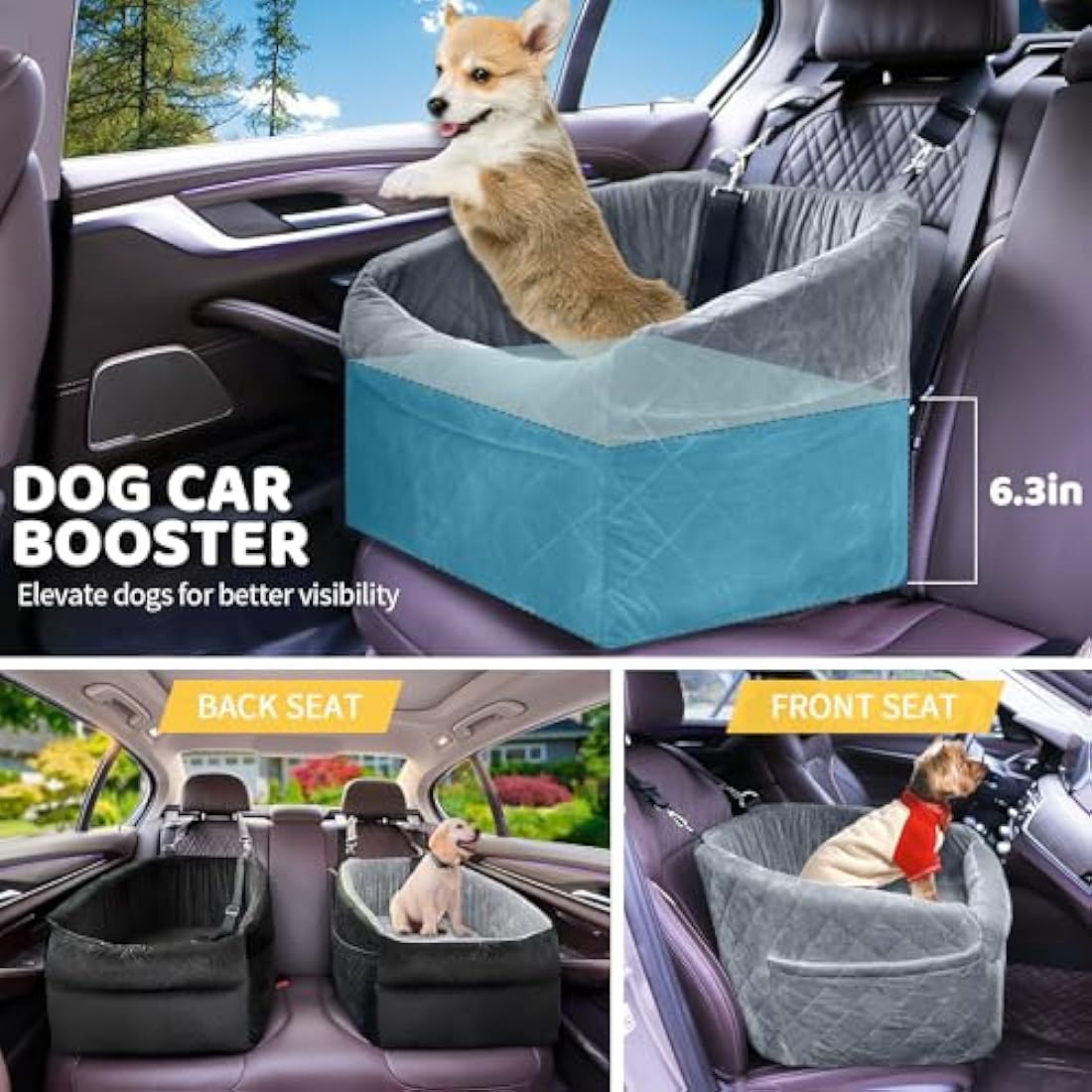 Dog Car Seat for Small Dogs, Upgrade Dog Booster Seat,Detachable and Washable Pet Car Seats with Thick Cushion Safety Leash and Storage Pockets