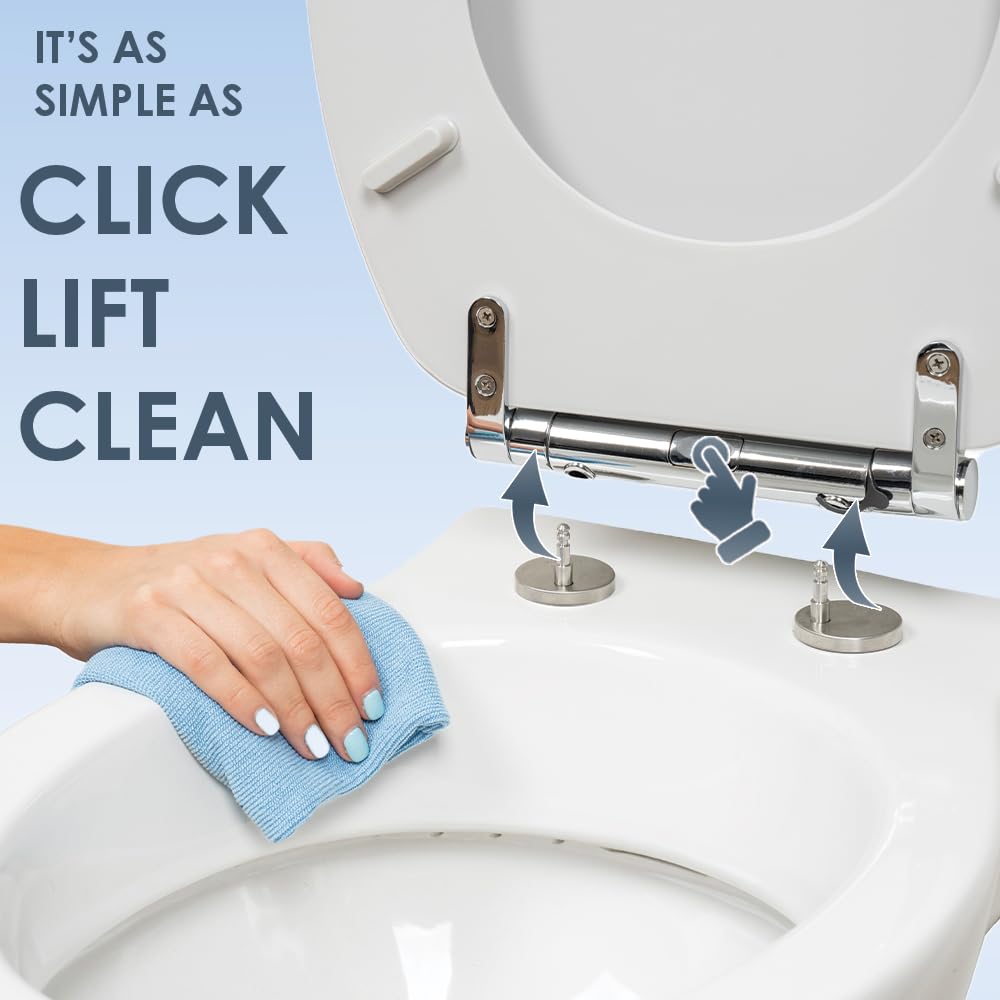 AQUALONA® Luxury Soft Close Toilet Seat - Moulded Wood - Stainless Steel Slow Close Hinges - Click, Lift & Clean Technology (Bamboo Toilet Seat)