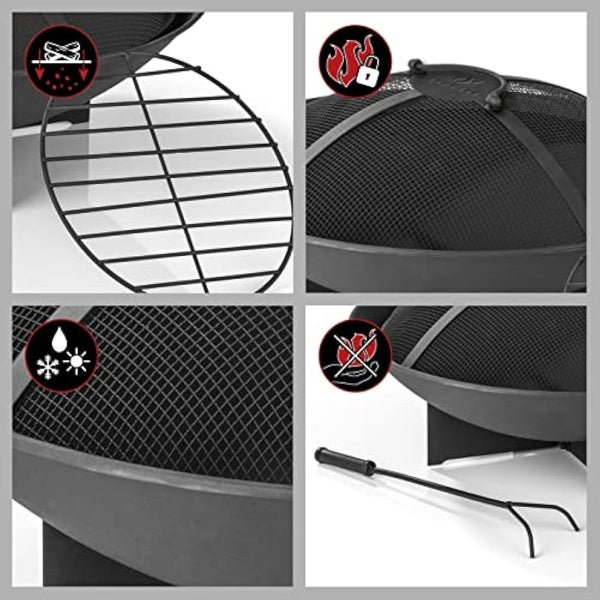 Landmann Fire Basket - 60.5 cm | Made of Powder-Coated Steel - Weatherproof and Stable | With Spark Guard for 360° Visibility & Protection from Sparks | Practical Carry Handle & Sturdy Base [Black]