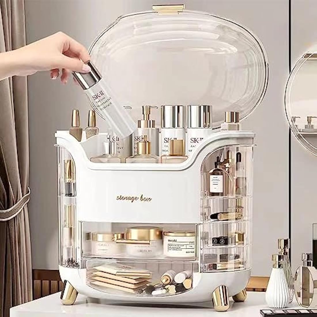 LZDMY Makeup Storage Organiser with Clear Lid, Skincare Organiser Drawers Beauty Holder Cosmetic Organisers for Bathroom, DressingTable Organisers Dustproof Waterproof