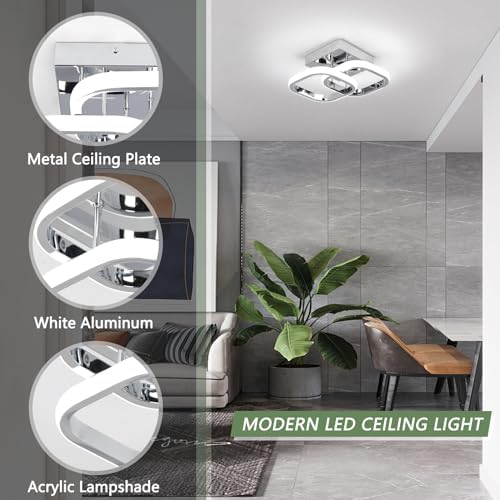 EIDISUNY LED Ceiling Light Modern Ceiling Lamp Silver Square Simple Ceiling Light Fixture LED for Corridor Kitchen Stairs Hallway Study Room Bedroom Living Room - Chrome 22W （Cool White Light 6000K