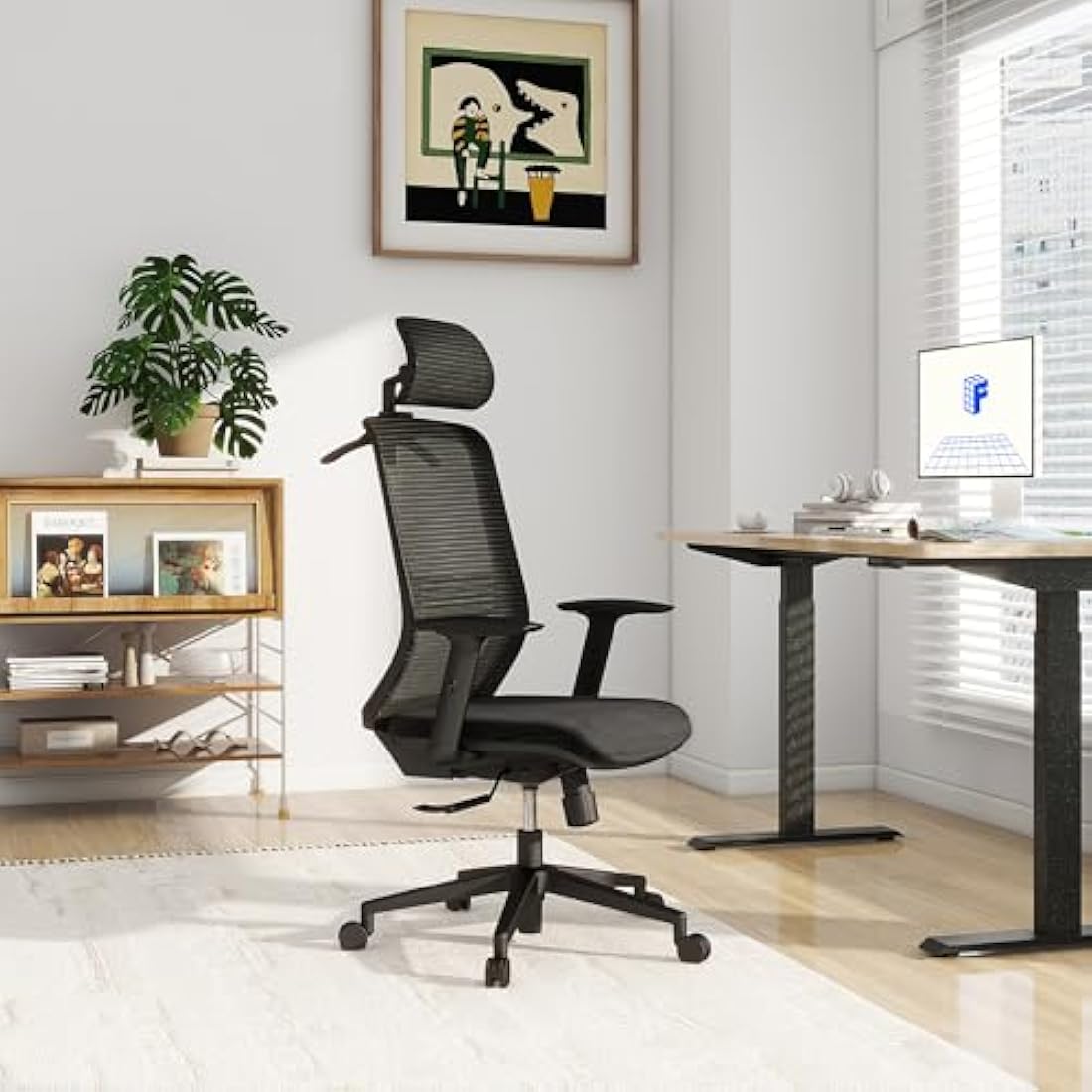 FLEXISPOT OC17 Ergonomic Office Chair with Hanger, 2D Adjustable Armrests & 3D Headrest - High-Back Sponge Computer Chair, Lumbar Support, 360° Swivel for Home and Office, Black