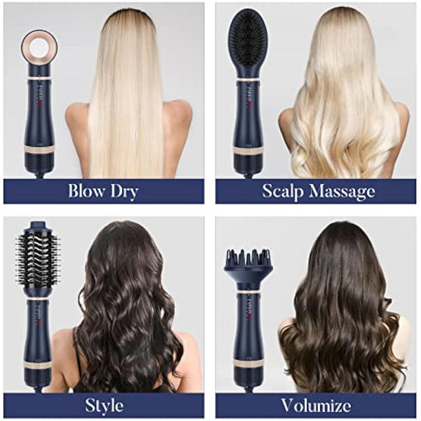 4 in 1 Hair Dryer Brush Set, Multi Air Styler with 4 Attachments as Hairdryer, Hot Air Brush, Hair Diffuser, Hot Brush for Hair Styling, Ionic Care Frizz-Free, Blue