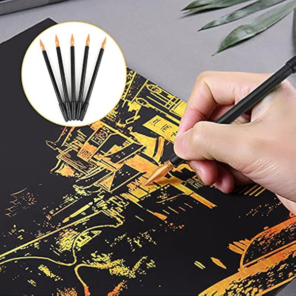 19 Pieces Scratch Painting Art Tools, Black Scratch Drawing Pen with Wooden Stylus Sticks, Small Scraper, Brush, Tool Bag, Scratch Drawing Tool for Kids Adult Painting Paper