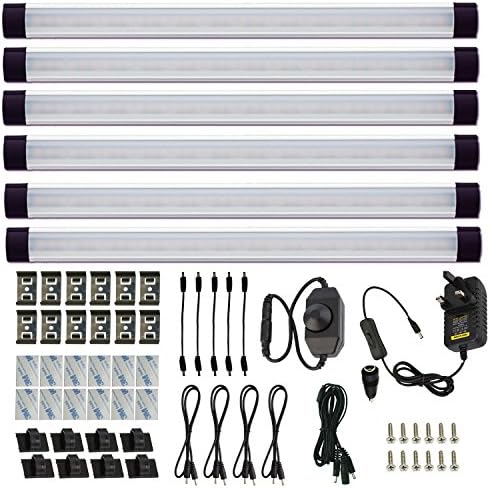AlBOO Under Cabinet Kitchen Lights Wired LED Dimmable Warm White,28cm Under Cupboard Kitchen Lights 12V Plug in with Mains,Ultra Thin Fixture Under Couter Lights Display Lights for Cabinet 6 Pack
