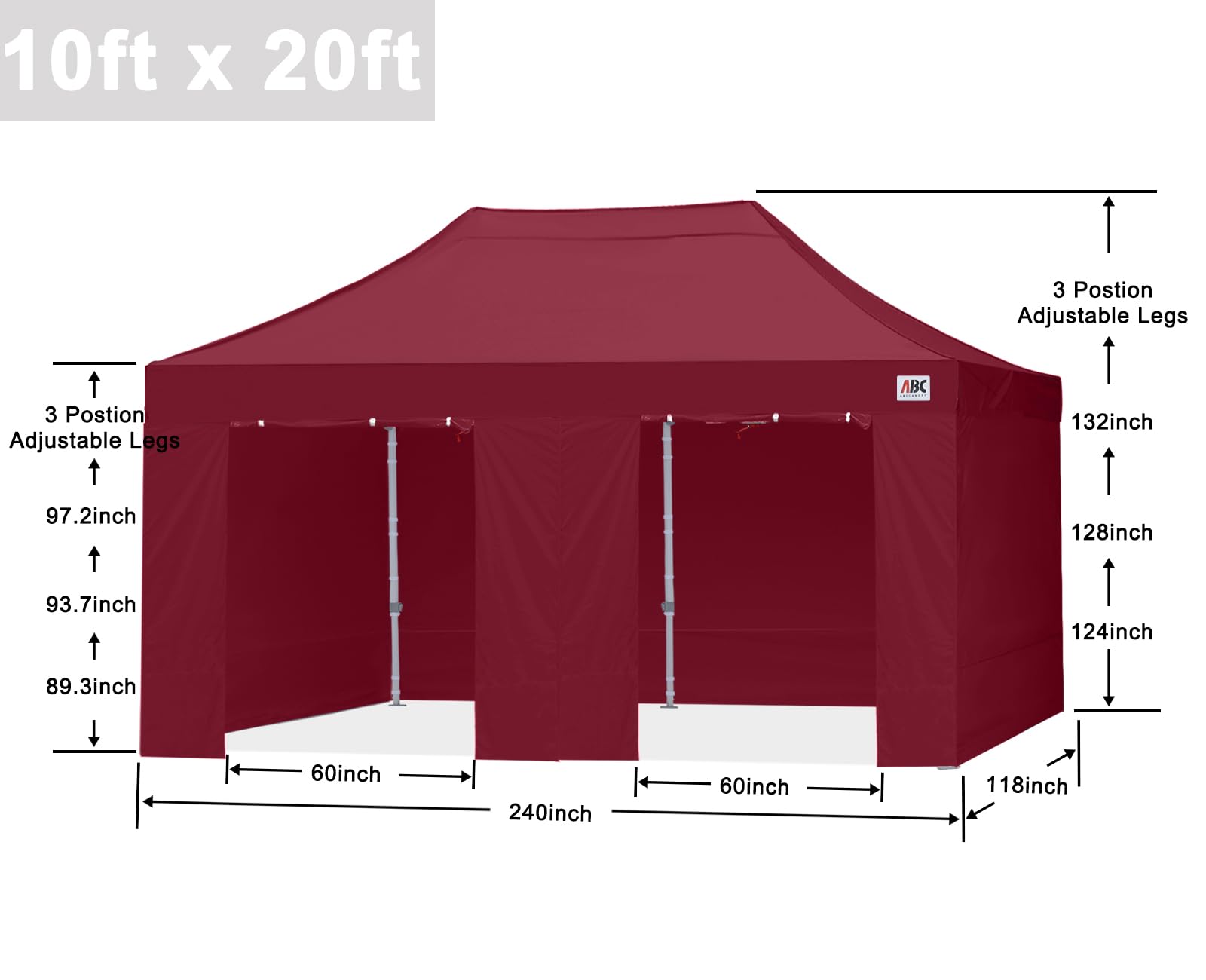 ABCCANOPY 3x6M Pop Up Gazebo Canopy Commercial Tents Market stall with 4 Removable Sidewalls and Roller Bag Bonus 4 Weight Bags (Grey)