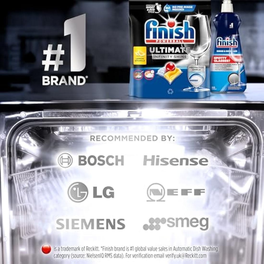 Finish Dishwasher Tablet, Ultimate Infinity Shine, 100 Tablets, Lemon Sparkle, Clean & Shine Detergent Tabs, Tough on Grease Stains, Effective for Short Eco Cycle