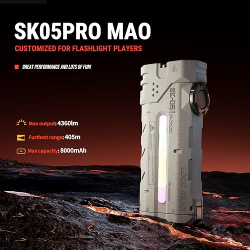 LOOP GEAR SK05 Pro Rechargeable Flat LED Torch with 8000mAh Power Bank, 4360 High Lumens, 10 Lighting Modes, Floodlight & Spotlight, IP68 Bright Flashlight for Camping,Hiking, Emergency & Survival